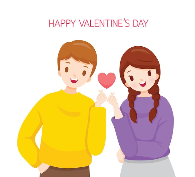 Paar, das Mini-Geste der herzförmigen Hände zeigt, Liebhaber, Valentinstag