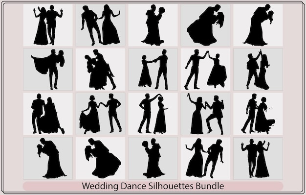 Paar-Hochzeits-Tanz-Silhouette, männliche und weibliche Tanz-Silhouetten-Kollektion, Braut und Bräutigam in