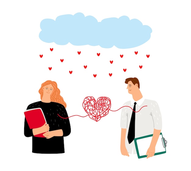 Paar in liebe herzgebunden. verliebte liebespaare, regenherzen. st. valentinstag vektor-illustration