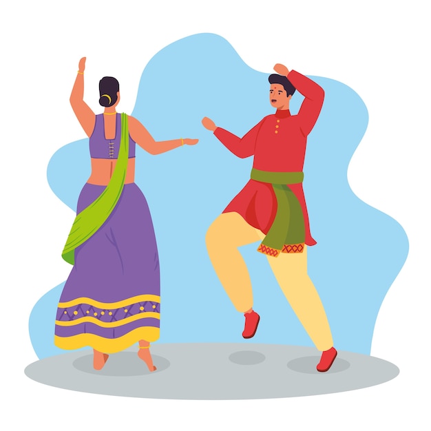 Paar Indianer mit traditionellem Tanzillustrationsdesign der Kleidung