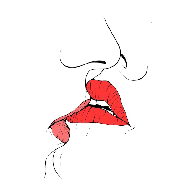 Paar küsst die Lippen Skizze Vektor Illustration Strichzeichnungen