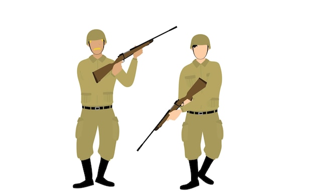 Paar männliche Soldaten, die Gewehrkrieg und wildes Spiel halten