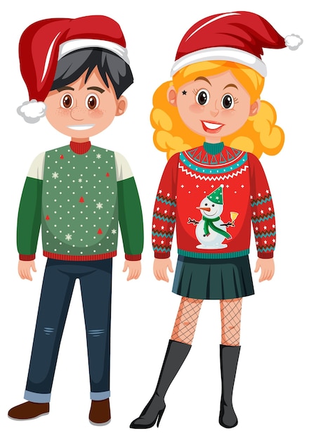 Paar Mann und Frau in weihnachtlichen Outfits