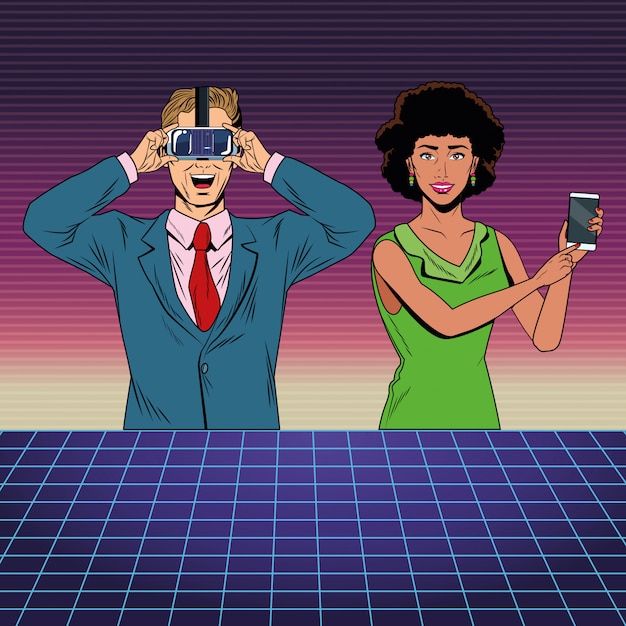 Paar mit kopfhörer der virtuellen realität