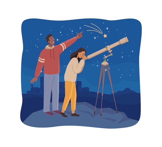 Paar sternschnuppen durch teleskop beobachten