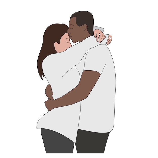 Paar umarmt sich und küsst sich auf der Stirn Valentinstag Illustration
