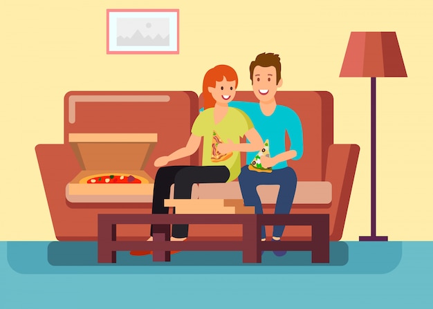 Paare, die zu Hause Datums-Vektor-Illustration haben