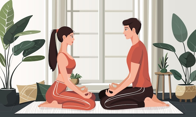 Vektor paare in einem friedlichen meditationszustand der ruhe und entspannung vektor-illustration