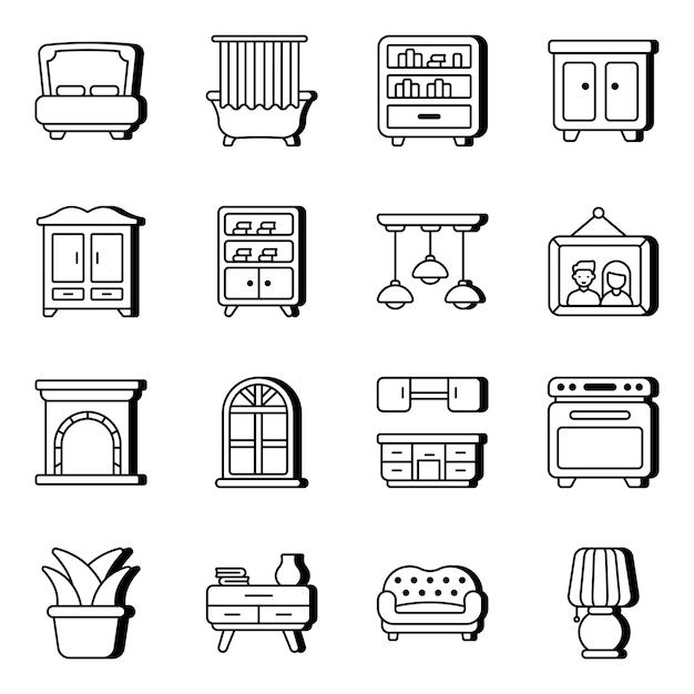 Packung linearer möbelsymbole