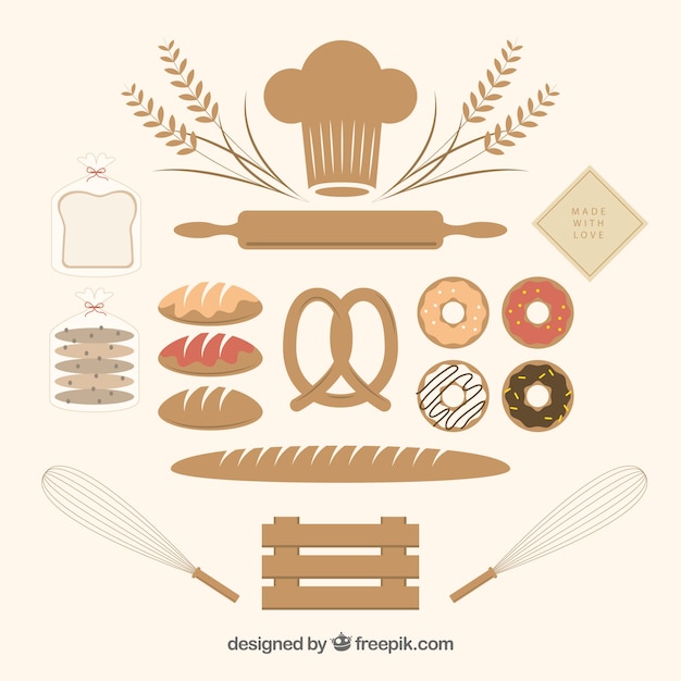 Vektor packung og bäckerei werkzeuge und produkte