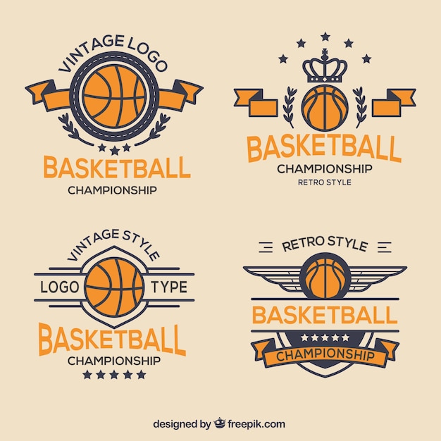 Packung von basketball-abzeichen im vintage-stil