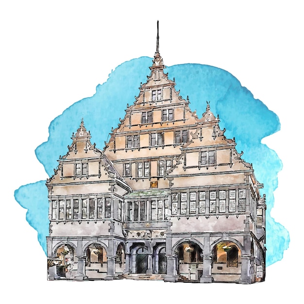 Vektor paderborn deutschland aquarell handgezeichnete illustration isoliert auf weißem hintergrund