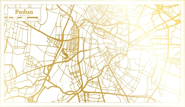 Padua italien stadtplan im retro-stil in goldener farbe übersichtskarte