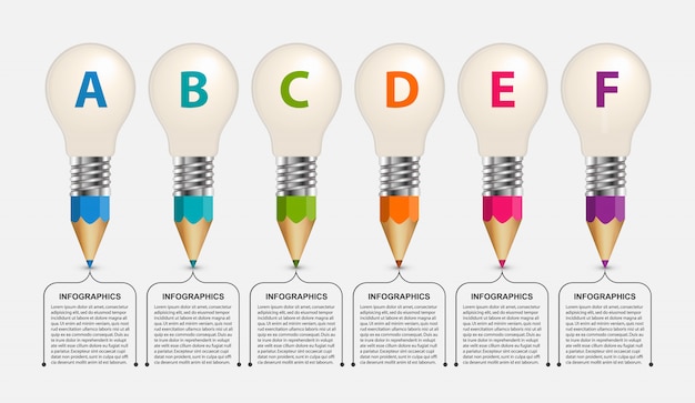 Pädagogisches infographic, bleistifte mit einer glühlampe auf die oberseite.