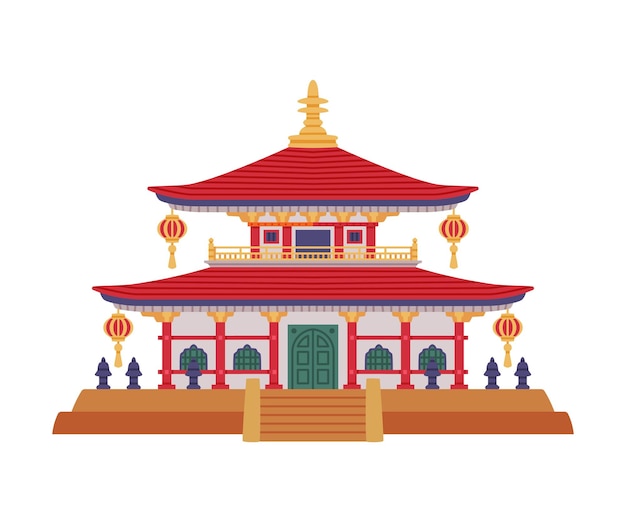 Pagode als chinesischer Stufenturm mit mehreren Dachböden und traditioneller Gebäudevektorillustration