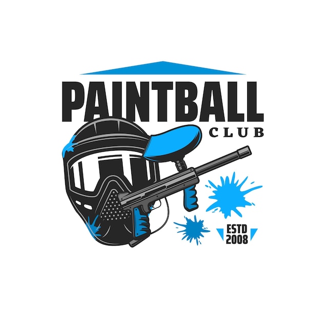 Vektor paintball-club-symbol mit spieler-gesichtsmaske und pistole