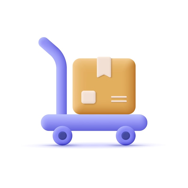 Paket dolly sackkarre dolly trolley mit karton transport lagerung lieferservice und logistik concept3d vektor icon cartoon minimaler stil