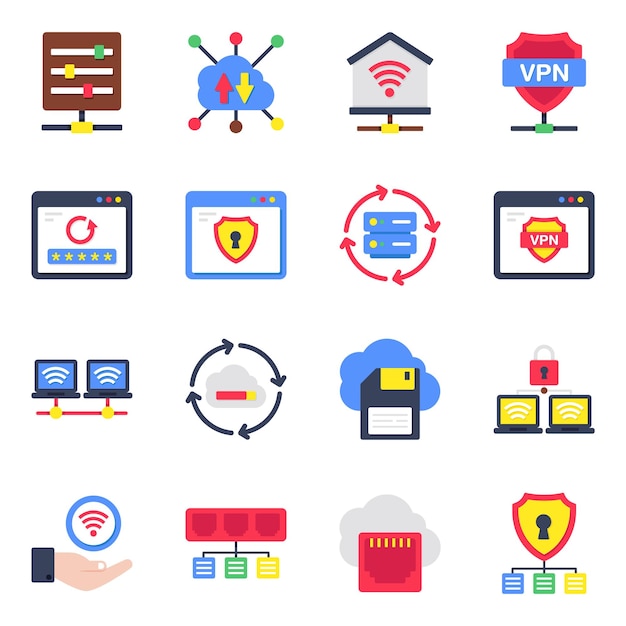 Paket für Netzwerk und Hosting Flat Icon