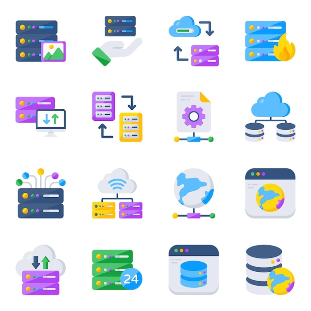 Vektor paket mit server- und db-flat-icons