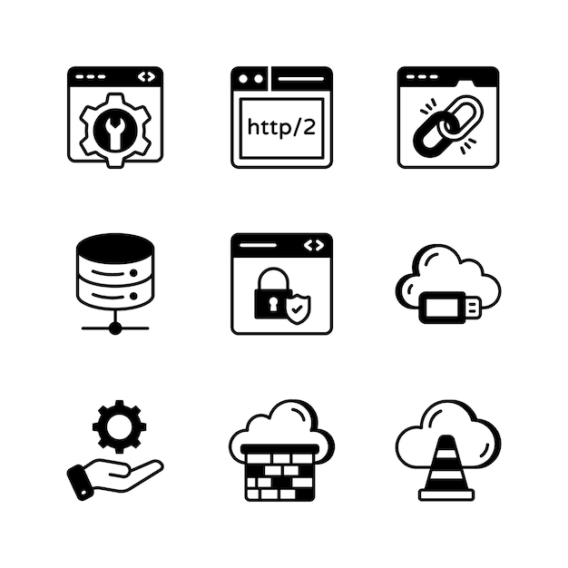 Paket mit Webhosting-Ikonen im modernen Stil