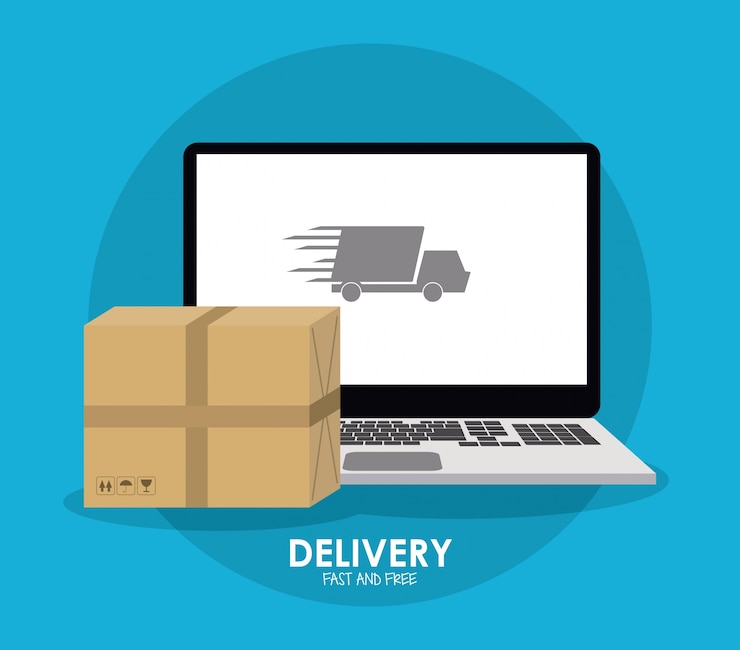 Vektor paket und laptop-symbol