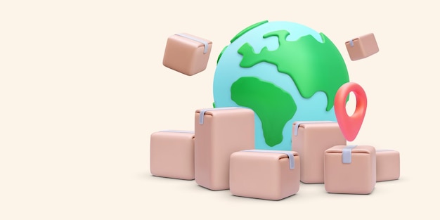 Paketlieferung überall in der Welt Konzept in realistischem Stil Vektor-Illustration