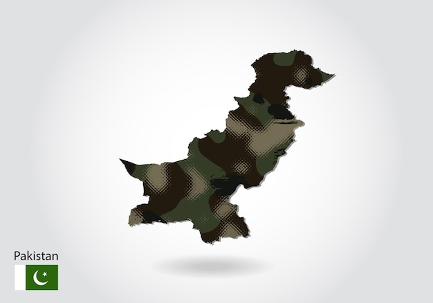 Pakistan-karte mit tarnmuster waldgrüne textur in der karte militärisches konzept für armeesoldaten und kriegswappen flagge