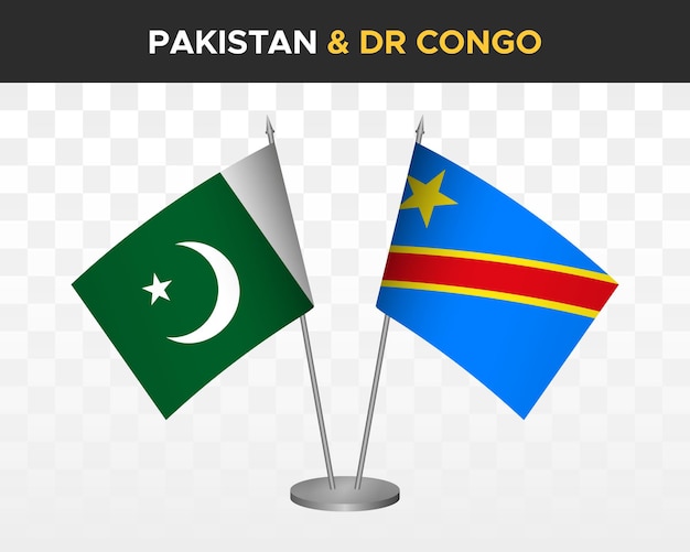 Pakistan vs Demokratischer Kongo dr Schreibtischfahnen Mockup isolierte 3D-Vektorillustration Tischfahnen