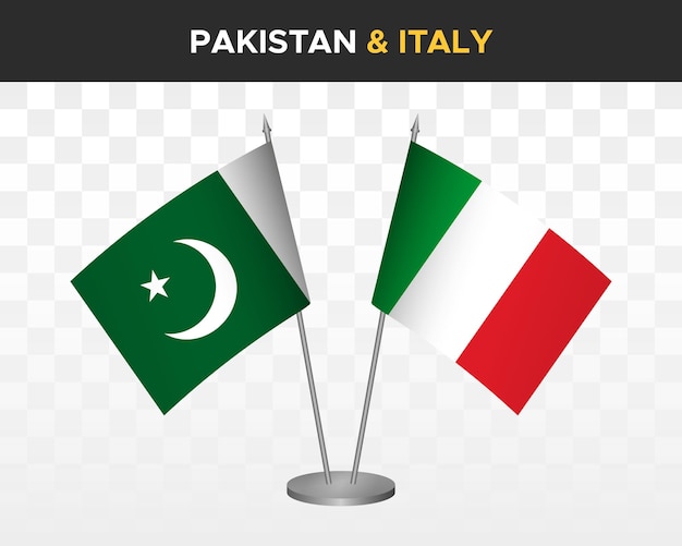 Pakistan vs. italien schreibtischfahnen mockup isolierte 3d-vektorillustration tischfahnen