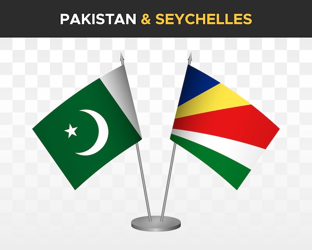 Pakistan vs Seychellen Tischflaggen Mockup isolierte 3D-Vektorillustration Tischflaggen