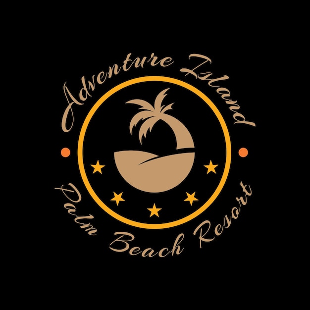 Palm beach resort-logo-vorlage mit flachem gelben und braunen farbstil
