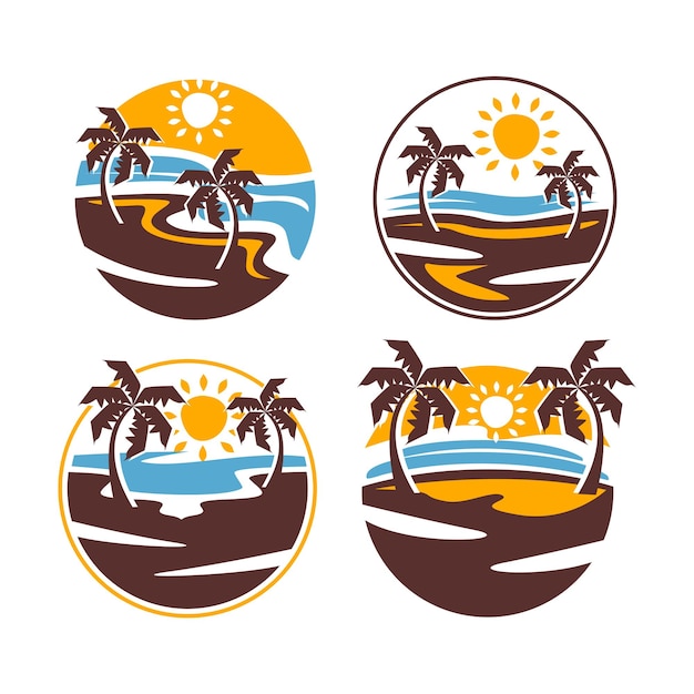 Palm sea beach circle logo sommerferien-abzeichen-design-emblem-set