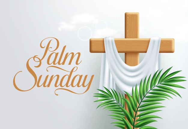 Palm Sonntag Clipart Design Glücklicher Ostersonntag mit Holz Christliches Kreuz für Jesus Christus auferweckt