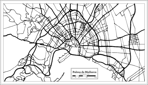 Palma de mallorca spanien stadtplan im retro-stil. übersichtskarte. vektor-illustration.