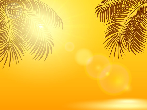 Palmblätter und die Sonne auf einer orange glänzenden Hintergrundillustration