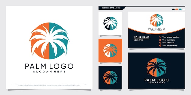 Palme-logo-designillustration mit kreativem elementkonzept und visitenkartenvorlage