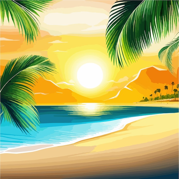 Vektor palmen auf einem leeren idyllischen tropischen sandstrand an einem sonnigen tag vektorillustration sommerkonzept