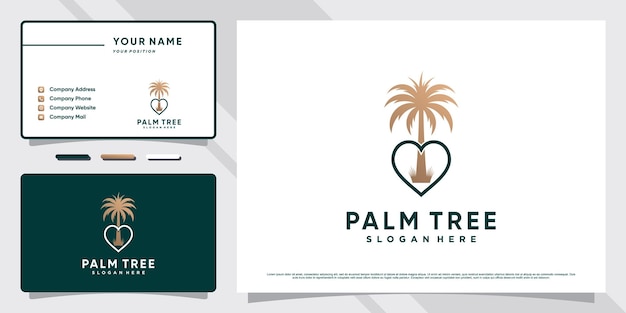 Palmen-symbol-logo-design mit herzformelement und visitenkartenvorlage