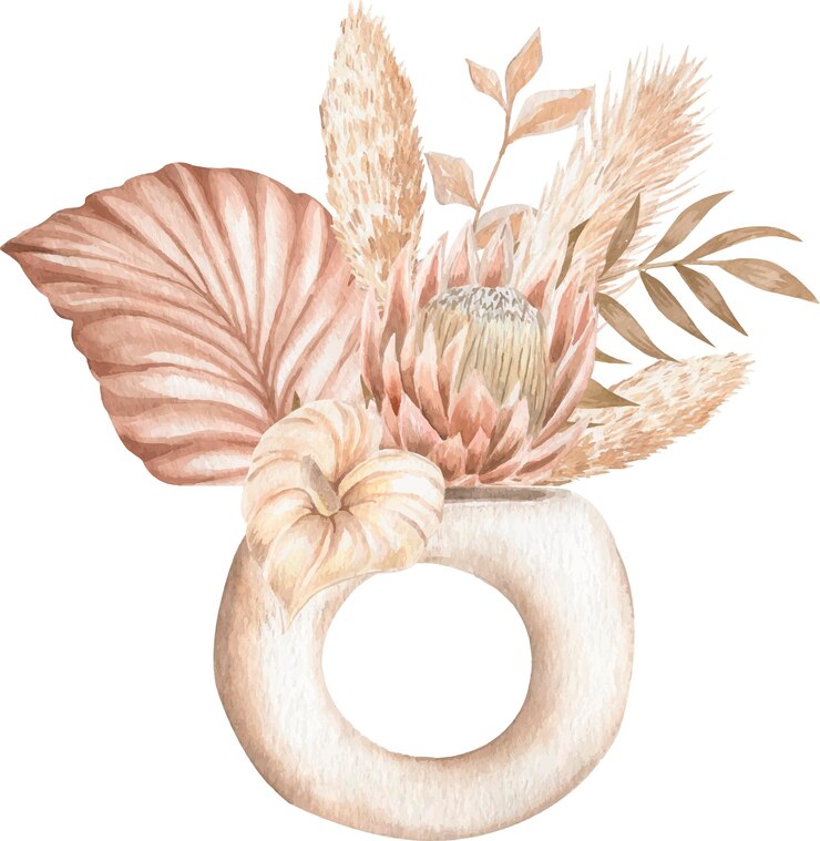 Vektor pampasgras-blumenstrauß in der vasenaquarellillustration
