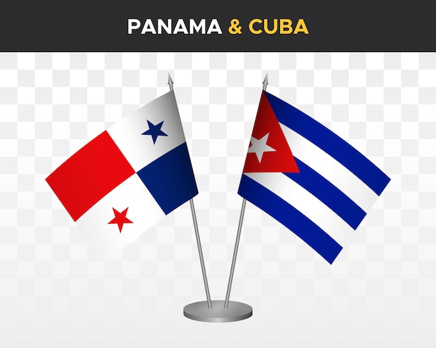 Panama vs kuba schreibtischfahnen mockup isolierte 3d-vektorillustration tischfahnen