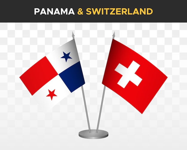 Panama vs schweiz schreibtischfahnen mockup isolierte 3d-vektorillustration tischfahnen