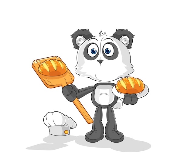 Panda-bäcker mit brot-cartoon-maskottchen-vektor