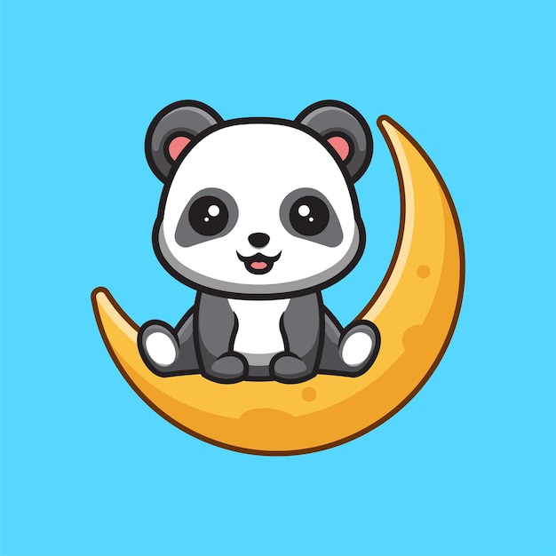 Panda, der auf mond sitzt, niedliches kreatives kawaii-karikatur-maskottchen-logo