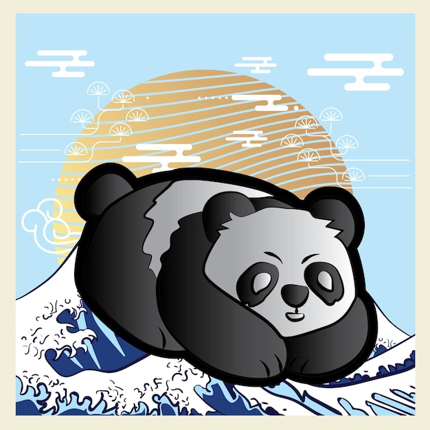 Panda-design mit illustration im japanischen stil für den hintergrund