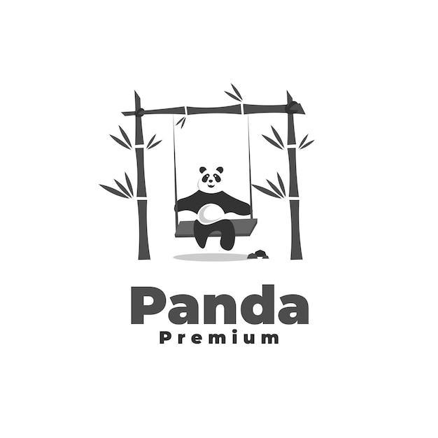 Panda, fahrt, auf, bambus, schaukel, vektor, abbildung, logo