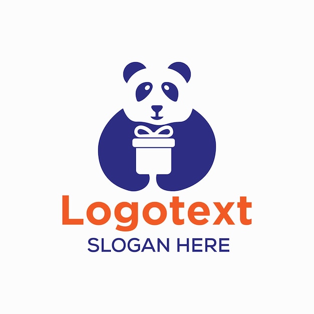 Panda geschenkbox logo negativraum konzept vektorvorlage. panda-holding-geschenkbox-symbol