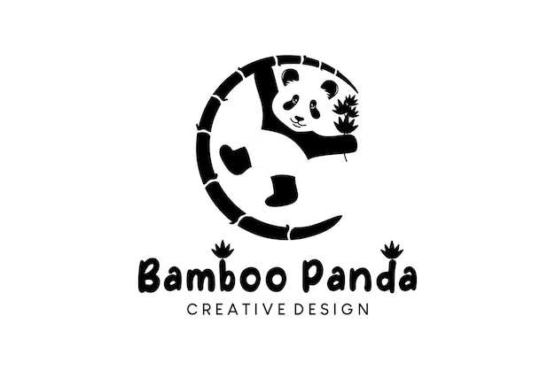 Panda-logo-design mit bambus-hängestil