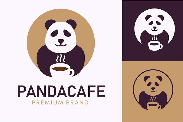 Panda-logo mit tasse kaffee negativer raum minimales logo-design-konzept