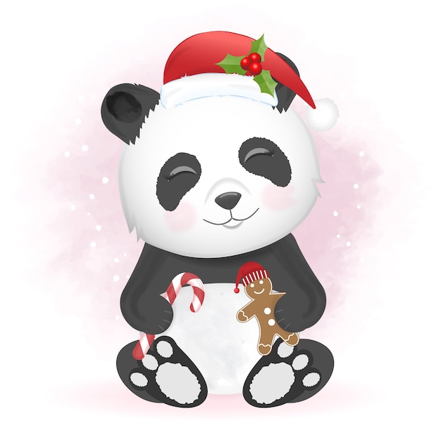 Panda mit lebkuchen-weihnachtsillustration