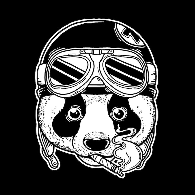 Panda mit Retro-Pilothelm-Vektorillustration